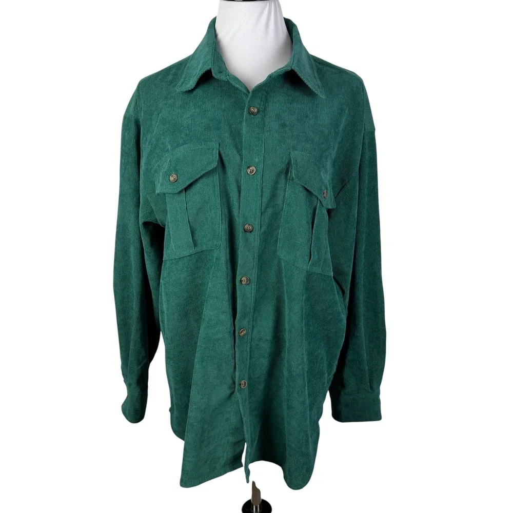 &merci Mens Emerald Green Corduroy Button Down Utility Shirt Large MTP8875 - Picture 2 of 9